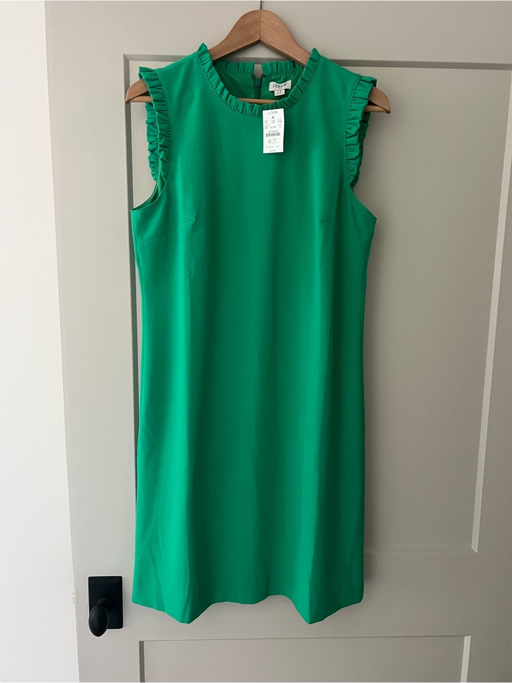 J. Crew Emerald Green Ruffle-Trim Sleeveless Shift Dress